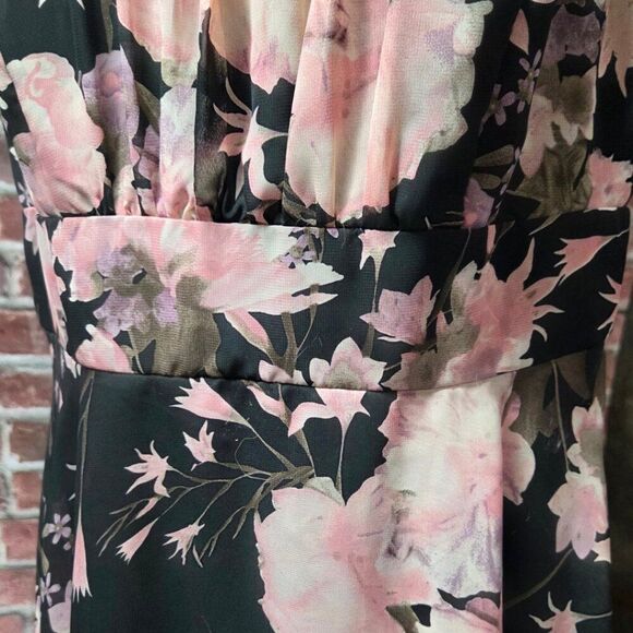 Connected Apparel Floral Sheer Overlay Dress Size 10P Pink Black Sleeveless - Picture 6 of 9